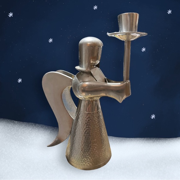 Vintage Hand Made Weighty Pewter Angel Candlestick Holder by PURA Indonesia, - Picture 5 of 8